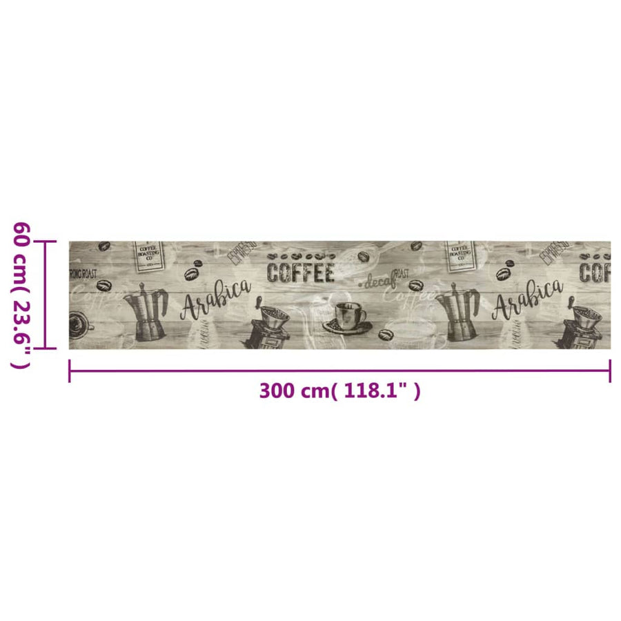 Keukenmat wasbaar koffieprint 60x300 cm fluweel grijs