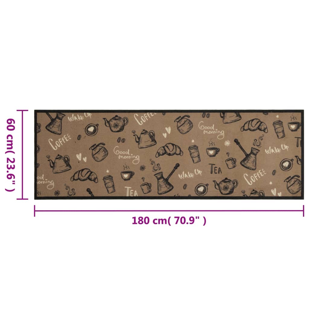Keukenmat wasbaar ochtendprint 60x180 cm fluweel bruin