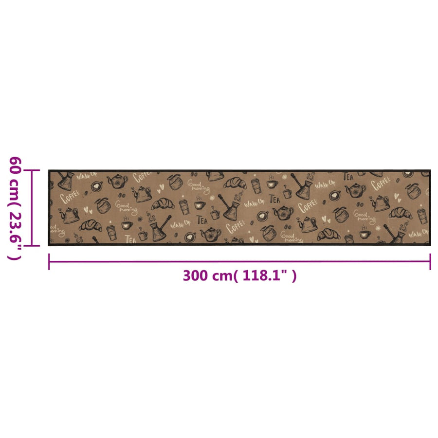 Keukenmat Wasbaar Ochtendprint Fluweel Bruin Donkerbruin 60 x 300 cm