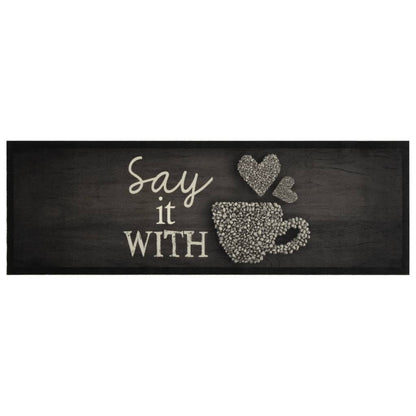 Keukenmat Wasbaar Kopjeprint 60X180 Cm Fluweel Zwart