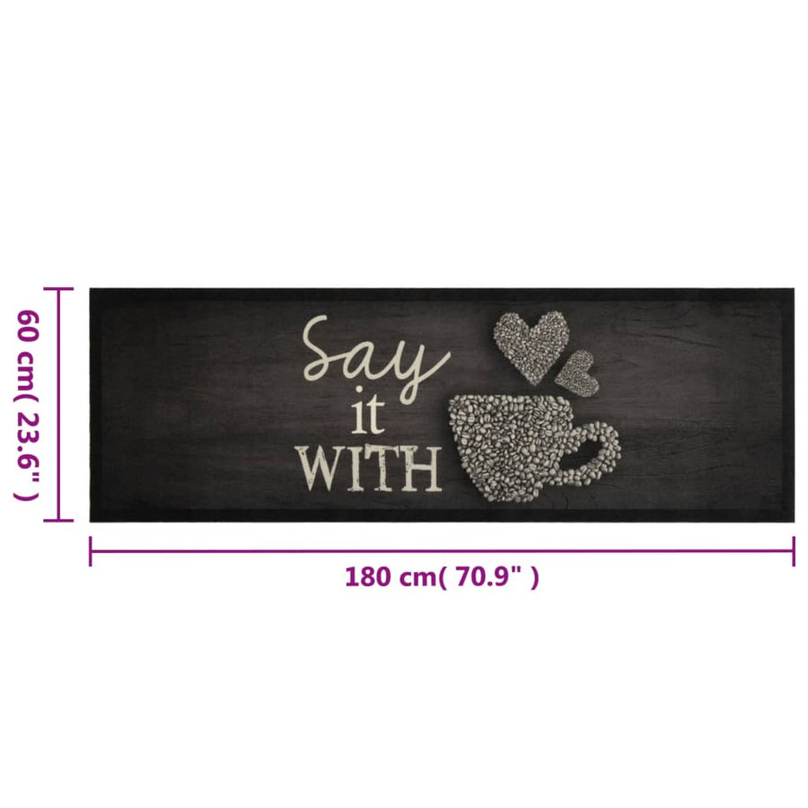 Keukenmat Wasbaar Kopjeprint 60X180 Cm Fluweel Zwart