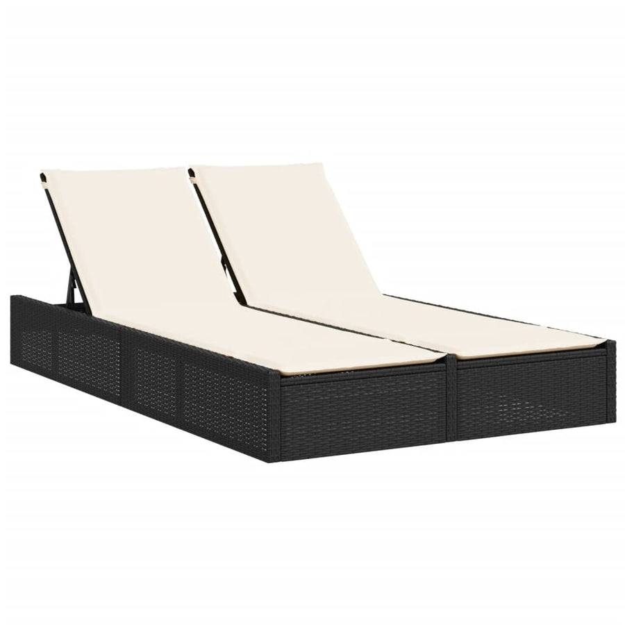 Ligbed 2-persoons met kussens poly rattan zwart