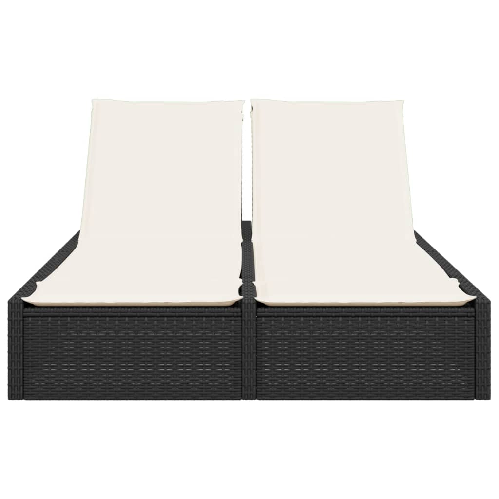 Ligbed 2-persoons met kussens poly rattan zwart