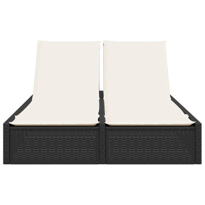 Ligbed 2-persoons met kussens poly rattan zwart