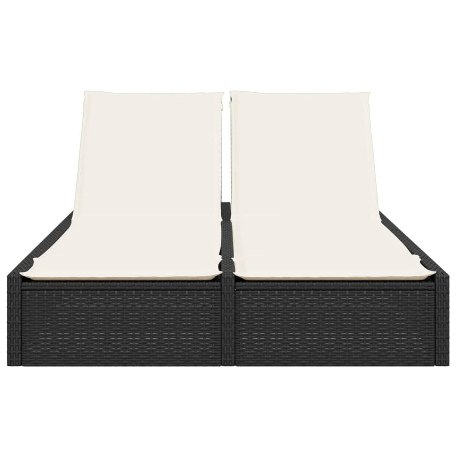 Ligbed 2-persoons met kussens poly rattan zwart