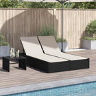 Sun lounger 2-person with cushions poly rattan black