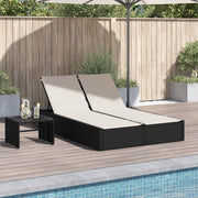 Ligbed 2-persoons poly rattan zwart met kussens