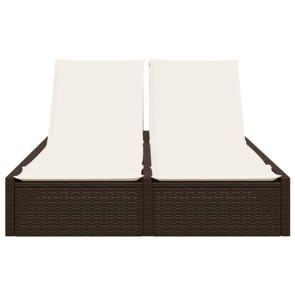 Ligbed 2-persoons met kussens poly rattan bruin