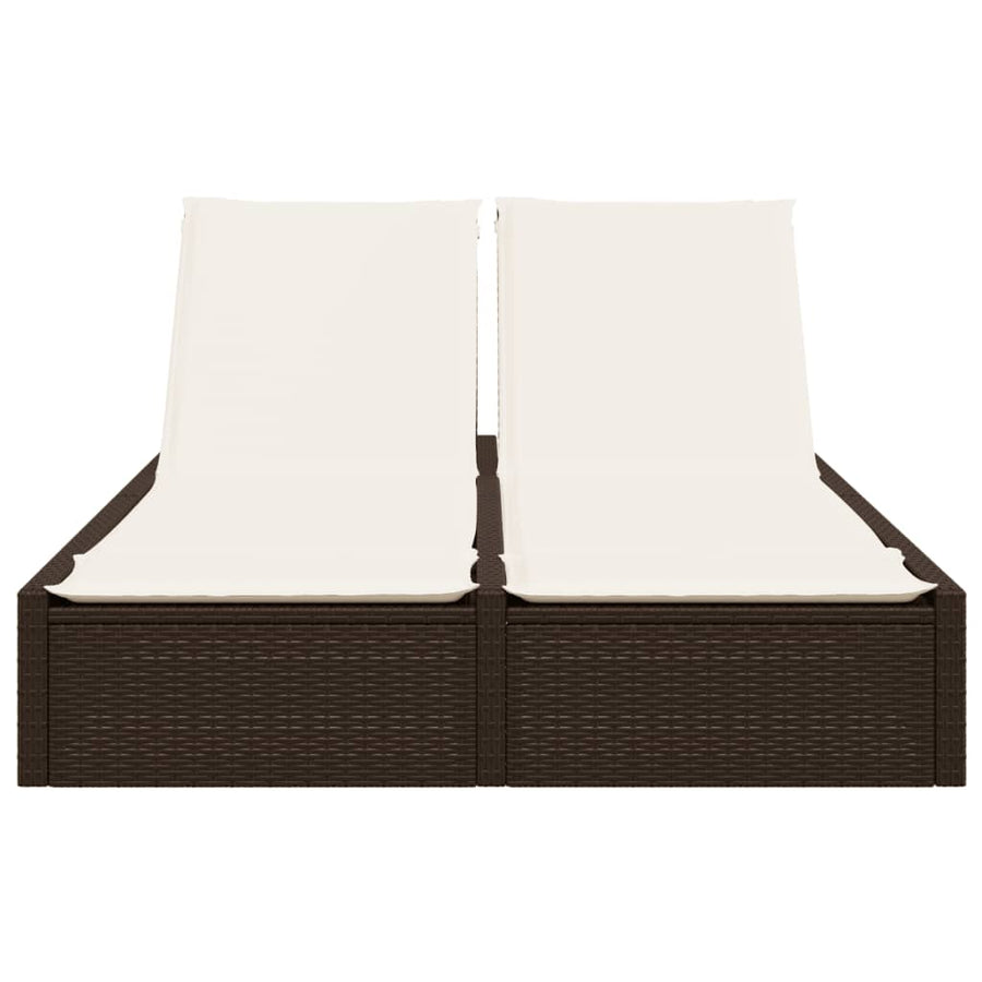 Ligbed 2-persoons met kussens poly rattan bruin