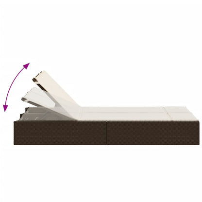 Ligbed 2-persoons met kussens poly rattan bruin