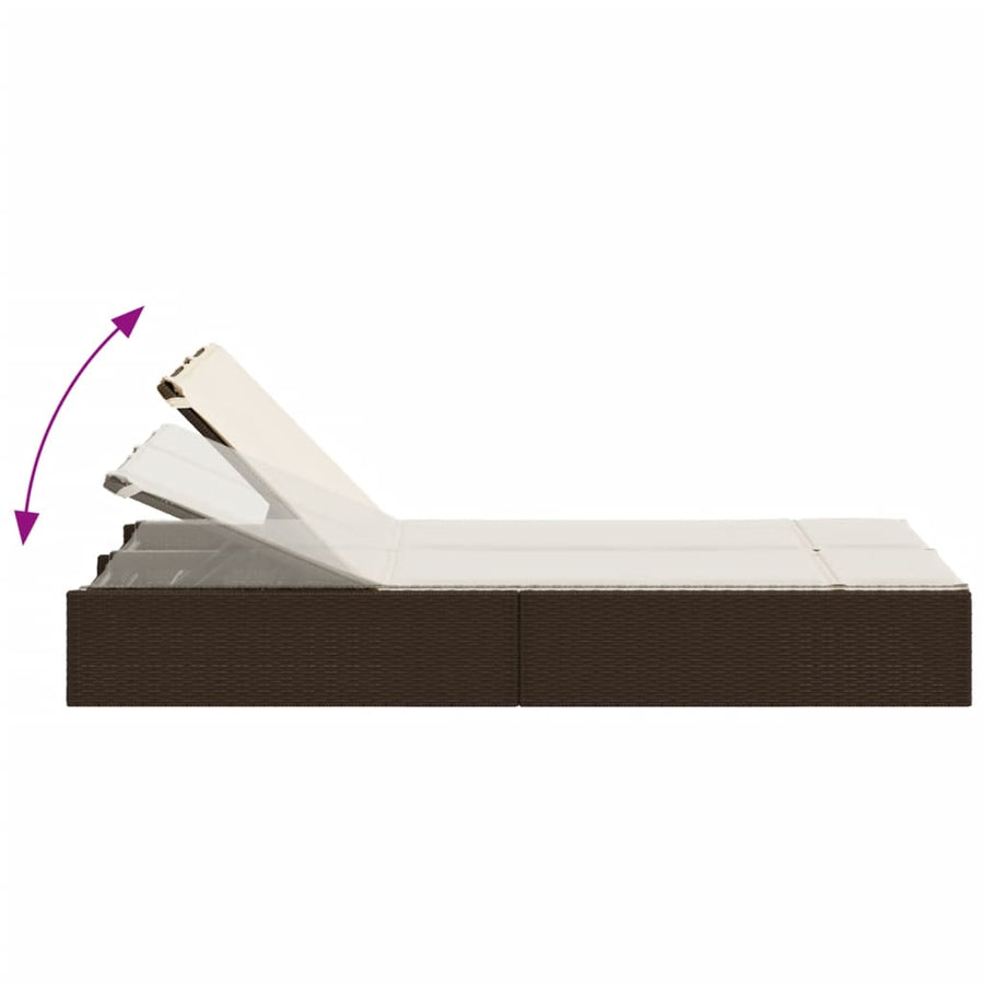 Ligbed 2-persoons met kussens poly rattan bruin
