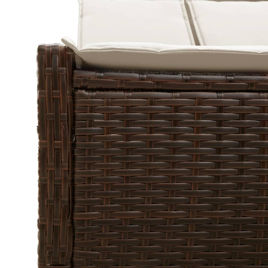 Ligbed 2-persoons met kussens poly rattan bruin