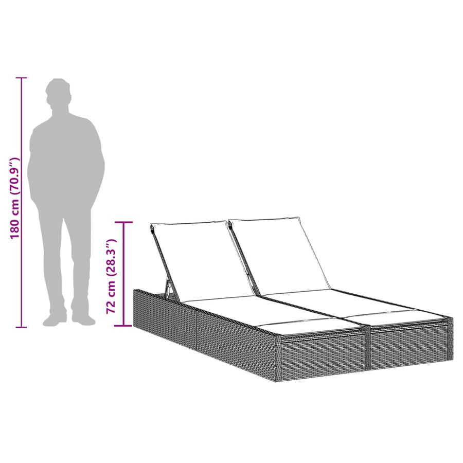 Ligbed 2-persoons met kussens poly rattan bruin