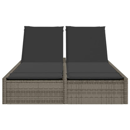 Ligbed 2-persoons met kussens poly rattan grijs