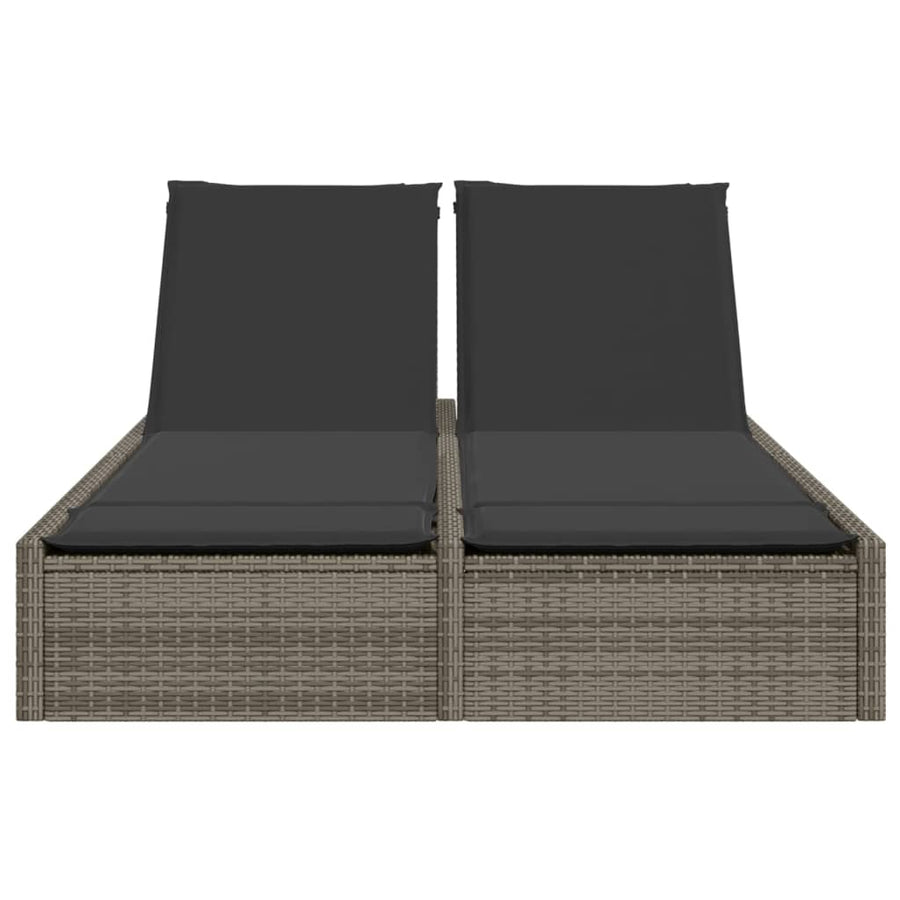 Ligbed 2-persoons met kussens poly rattan grijs