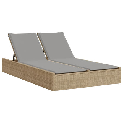 Ligbed 2-persoons met kussens poly rattan beige