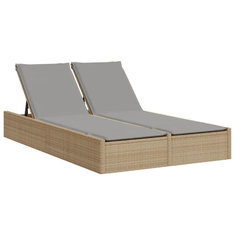 Ligbed 2-persoons met kussens poly rattan beige
