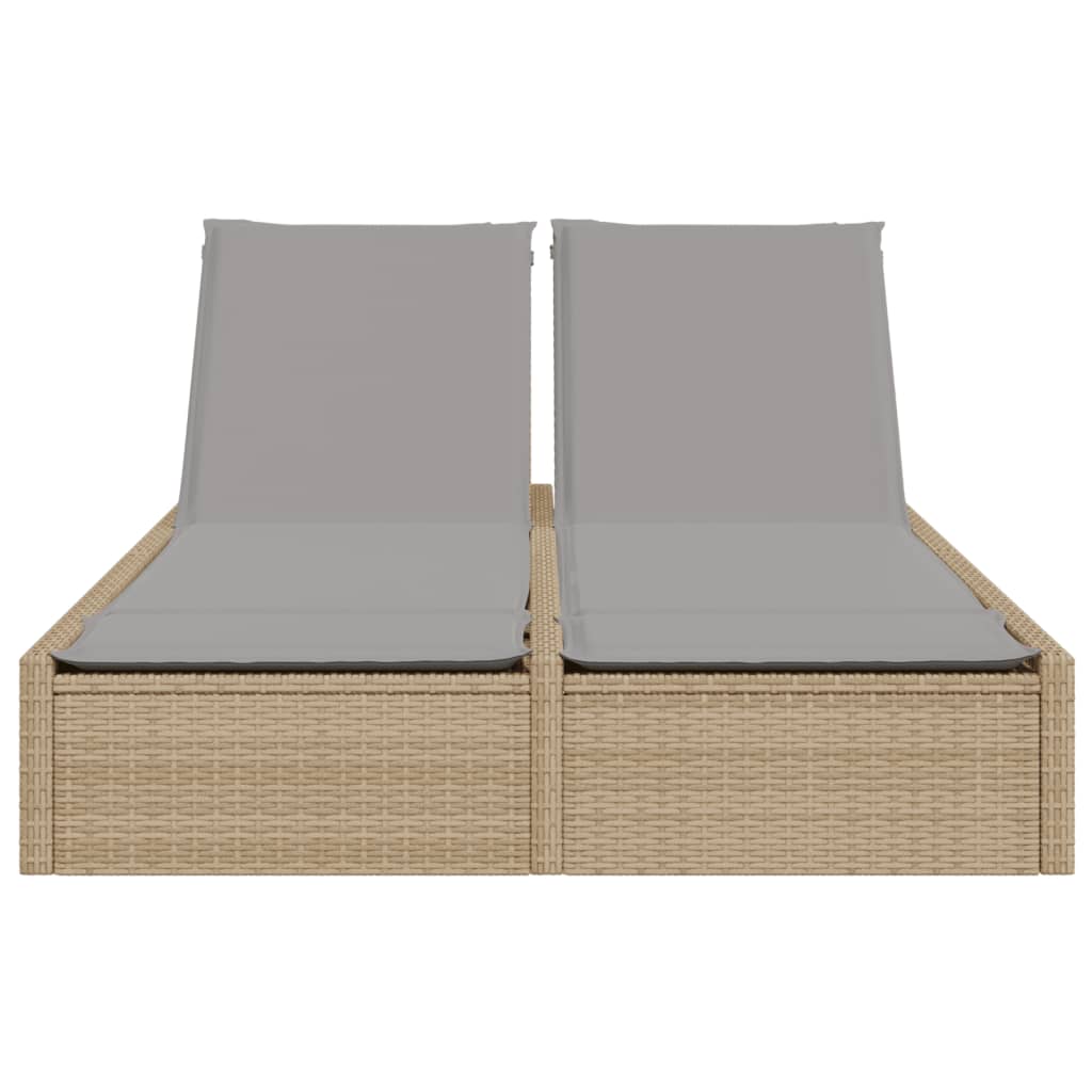 Ligbed 2-persoons met kussens poly rattan beige