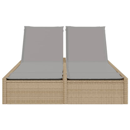 Ligbed 2-persoons met kussens poly rattan beige