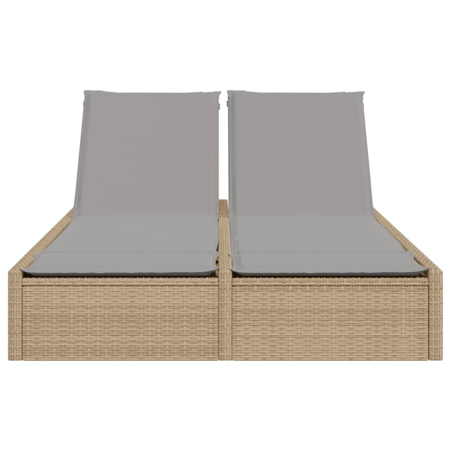 Ligbed 2-persoons met kussens poly rattan beige