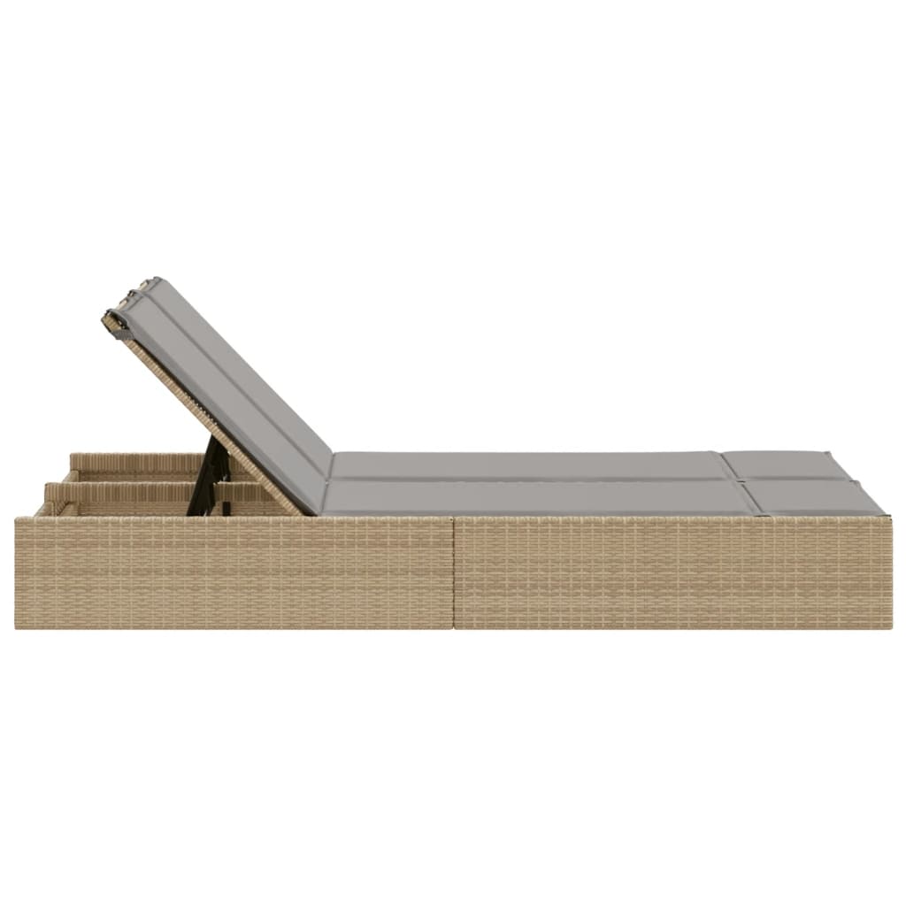 Ligbed 2-persoons met kussens poly rattan beige
