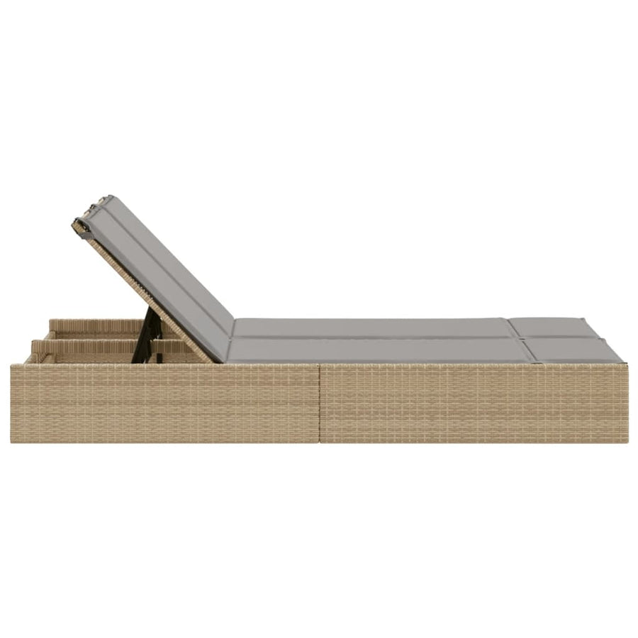 Ligbed 2-persoons met kussens poly rattan beige