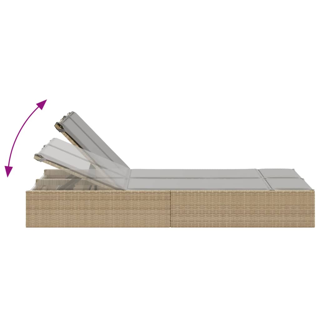 Ligbed 2-persoons met kussens poly rattan beige