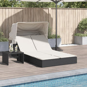 Ligbed 2-persoons poly rattan zwart met luifel en kussens