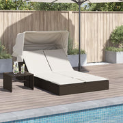 Ligbed 2-persoons poly rattan bruin met luifel