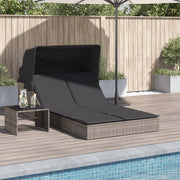 Ligbed 2-persoons poly rattan grijs met luifel