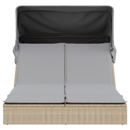 Ligbed 2-persoons met luifel en kussens poly rattan beige