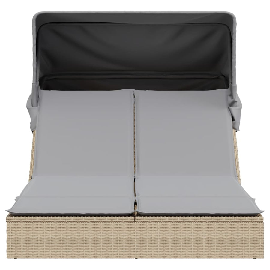 Ligbed 2-persoons met luifel en kussens poly rattan beige