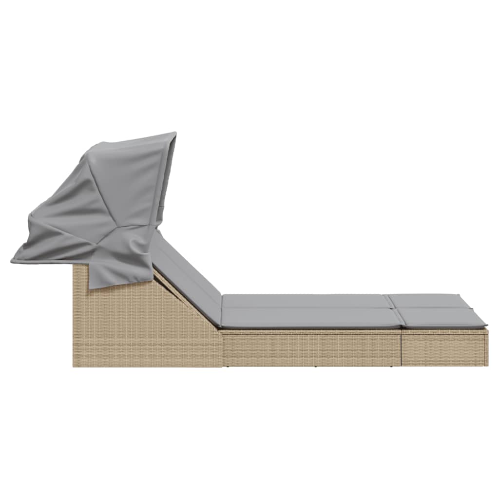 Ligbed 2-persoons met luifel en kussens poly rattan beige