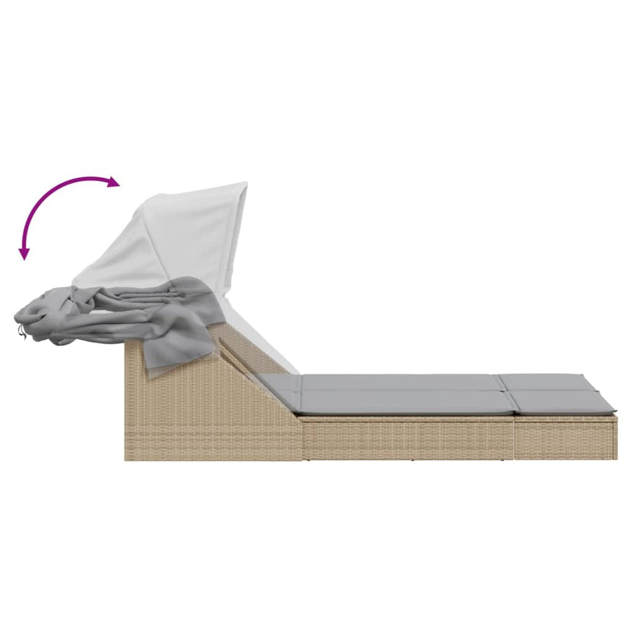 Ligbed 2-persoons met luifel en kussens poly rattan beige