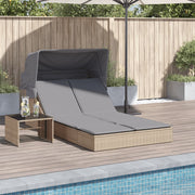 Ligbed 2-persoons poly rattan beige met luifel en kussens