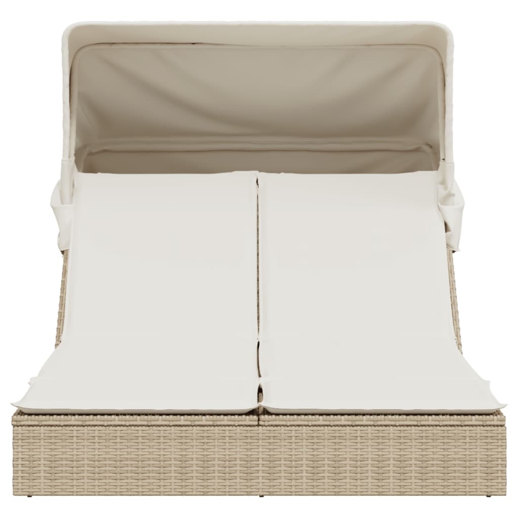 Ligbed 2-Persoons Met Luifel En Kussens Poly Rattan Beige