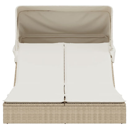 Ligbed 2-Persoons Met Luifel En Kussens Poly Rattan Beige