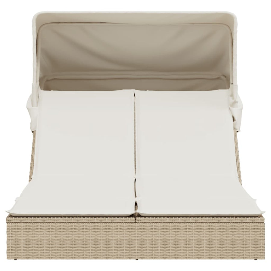 Ligbed 2-Persoons Met Luifel En Kussens Poly Rattan Beige