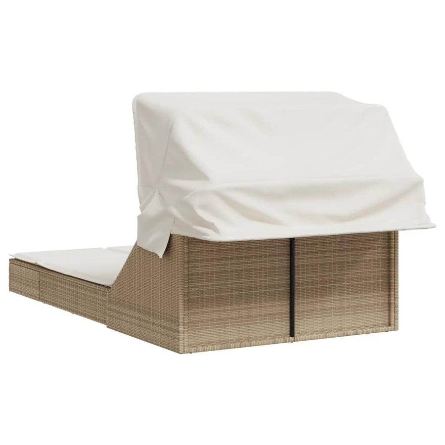 Ligbed 2-Persoons Met Luifel En Kussens Poly Rattan Beige