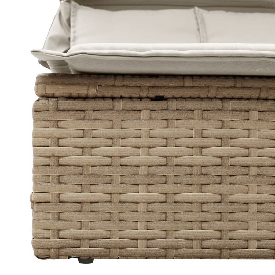 Ligbed 2-Persoons Met Luifel En Kussens Poly Rattan Beige