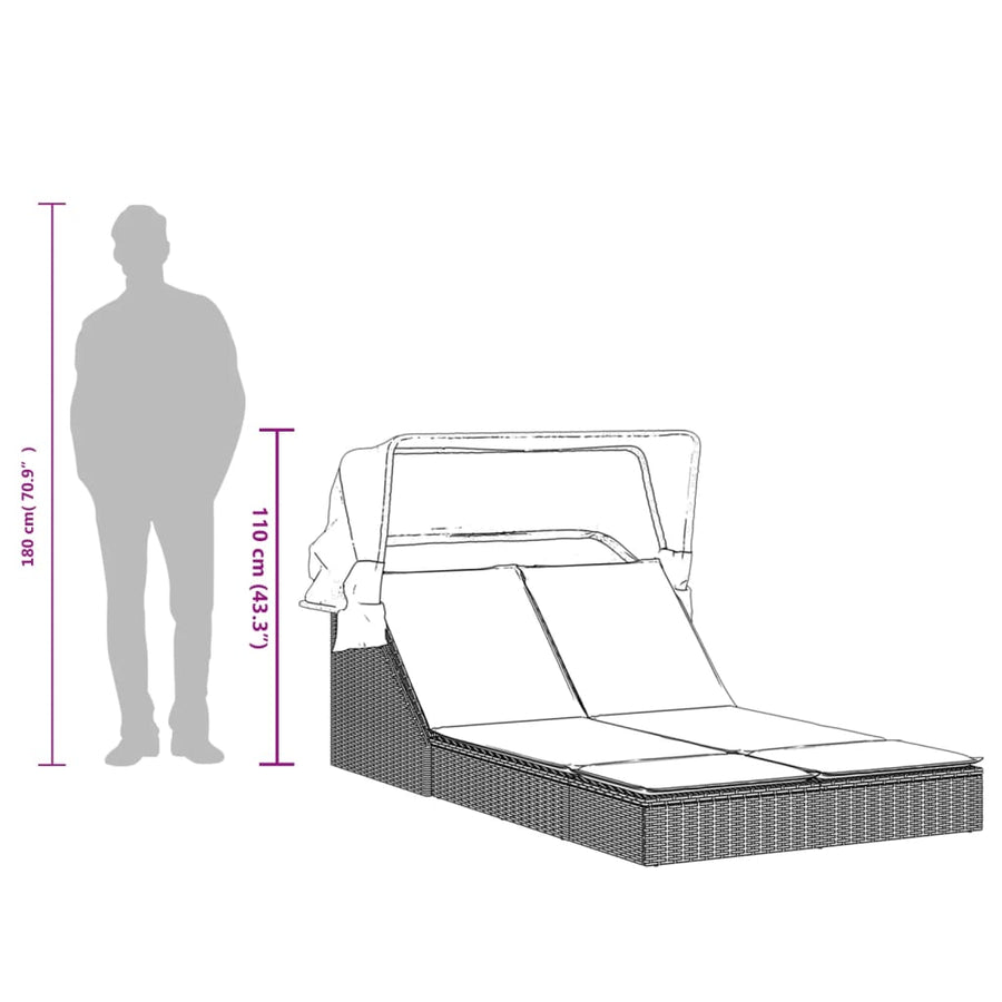 Ligbed 2-Persoons Met Luifel En Kussens Poly Rattan Beige
