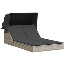 Ligbed 2-persoons met luifel en kussens poly rattan lichtgrijs