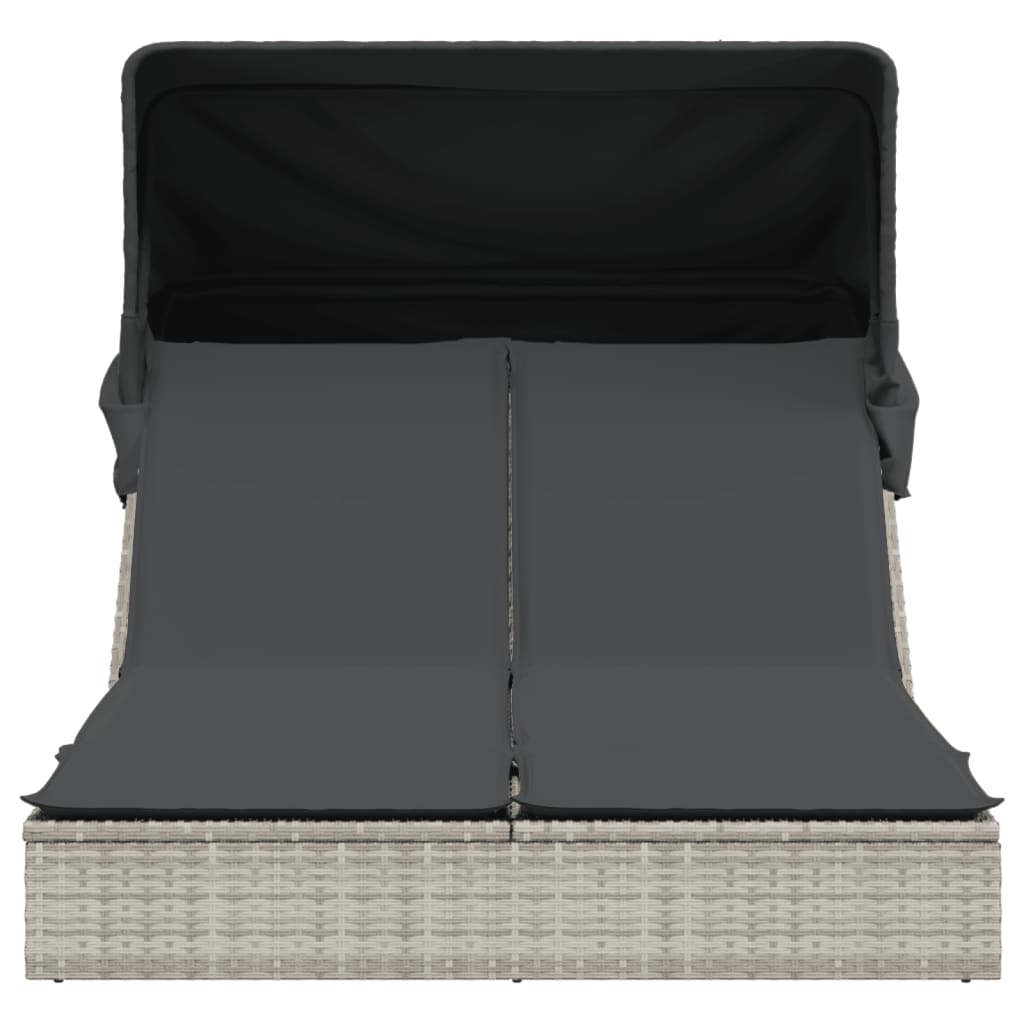 Ligbed 2-persoons met luifel en kussens poly rattan lichtgrijs