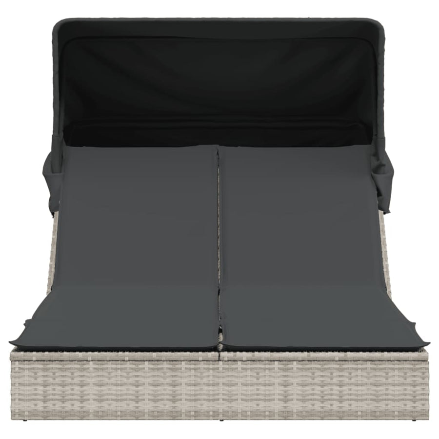 Ligbed 2-persoons met luifel en kussens poly rattan lichtgrijs