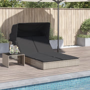 Ligbed 2-persoons poly rattan lichtgrijs met luifel en kussens
