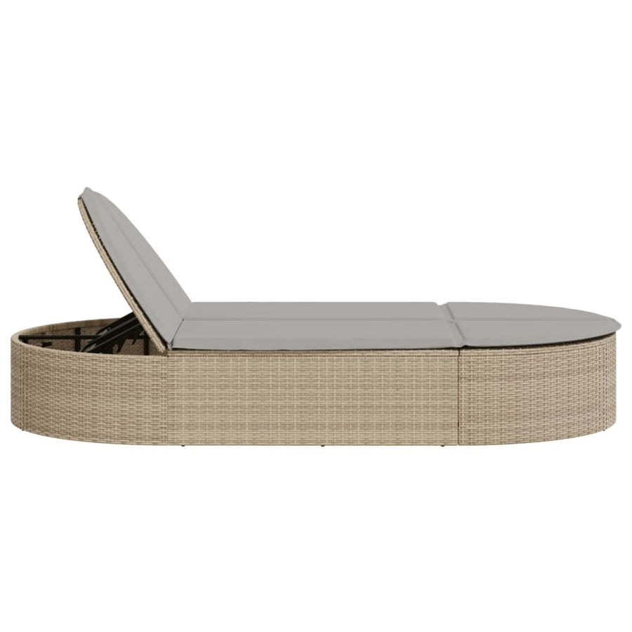 Ligbed 2-persoons met kussens poly rattan beige