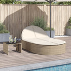 2-person sun lounger with cushions poly rattan beige