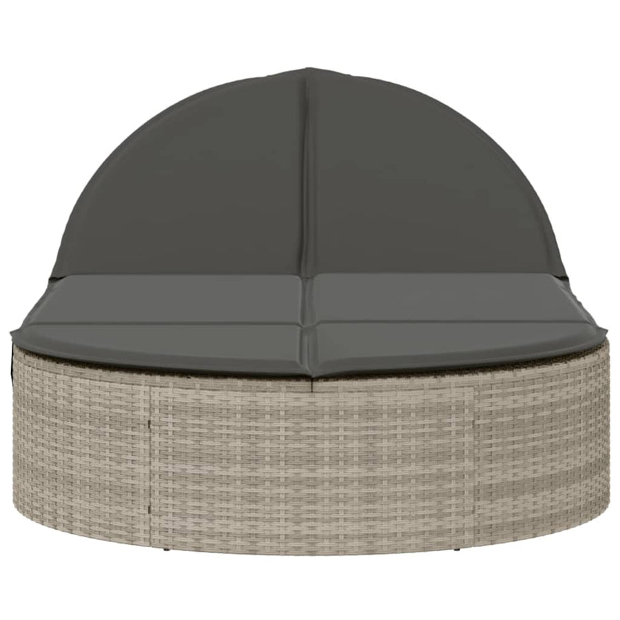Ligbed 2-persoons met kussens poly rattan lichtgrijs