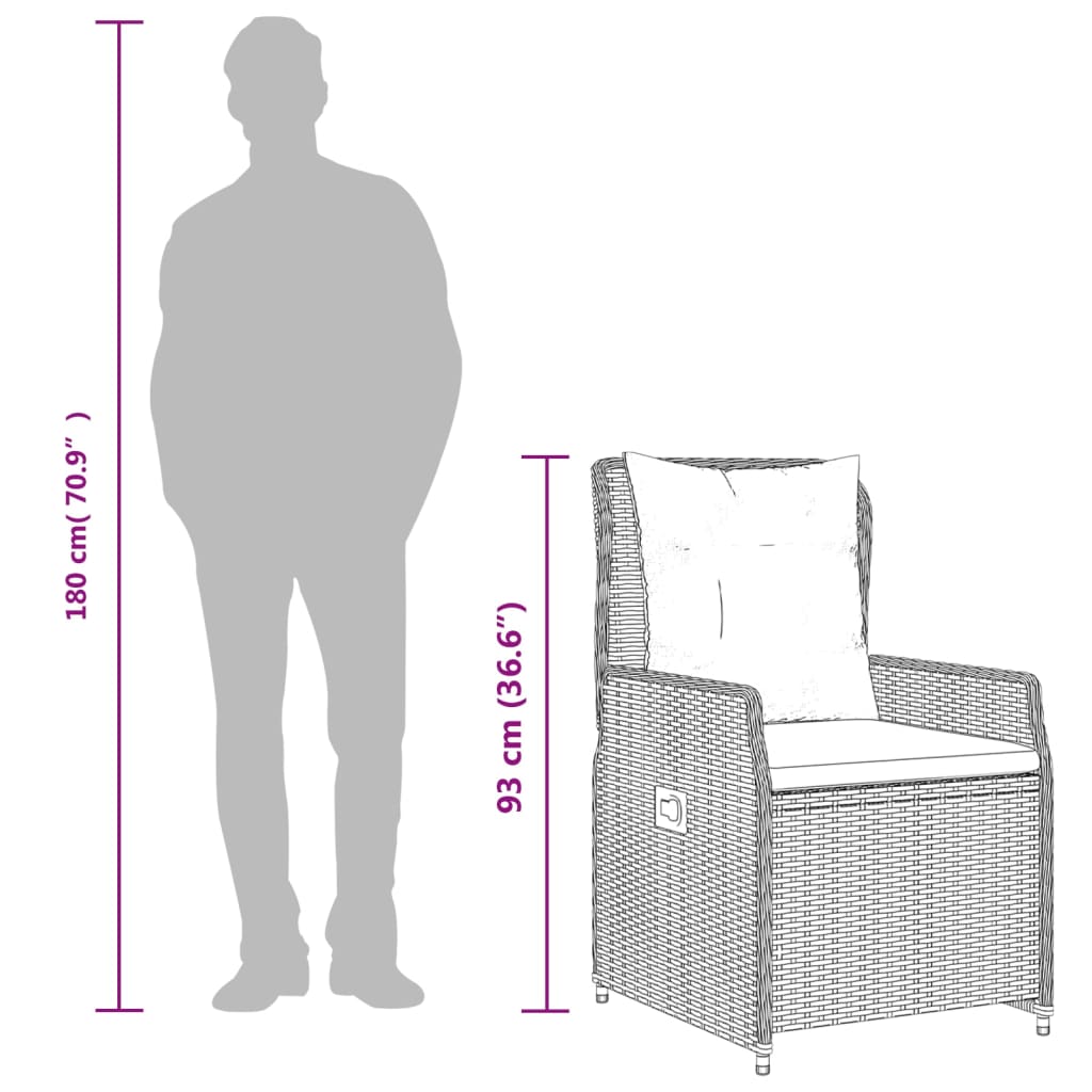 Tuinstoelen 2 st verstelbaar poly rattan grijs
