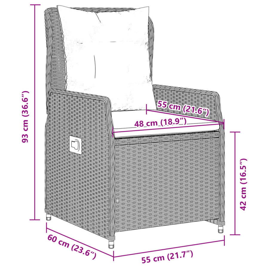 Tuinstoelen 2 st verstelbaar poly rattan lichtgrijs